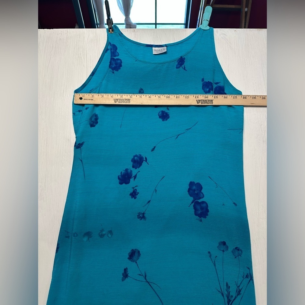 Vintage Koret Petites Sleeveless Floral Maxi Dress Blue Teal Summer Resort M - Picture 4 of 7